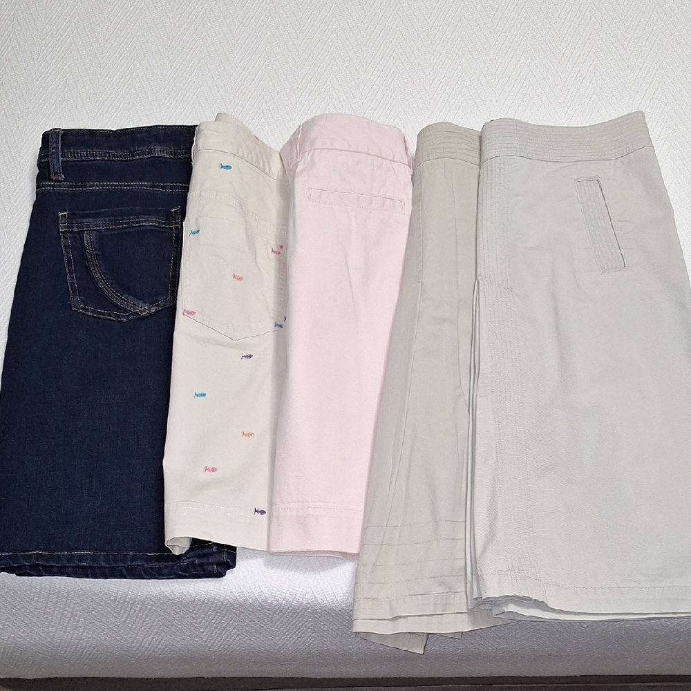BUNDLE Of 5 Knee Length Cotton Skirts- Size Med / 8 Blue, Pink, White, Cream..
